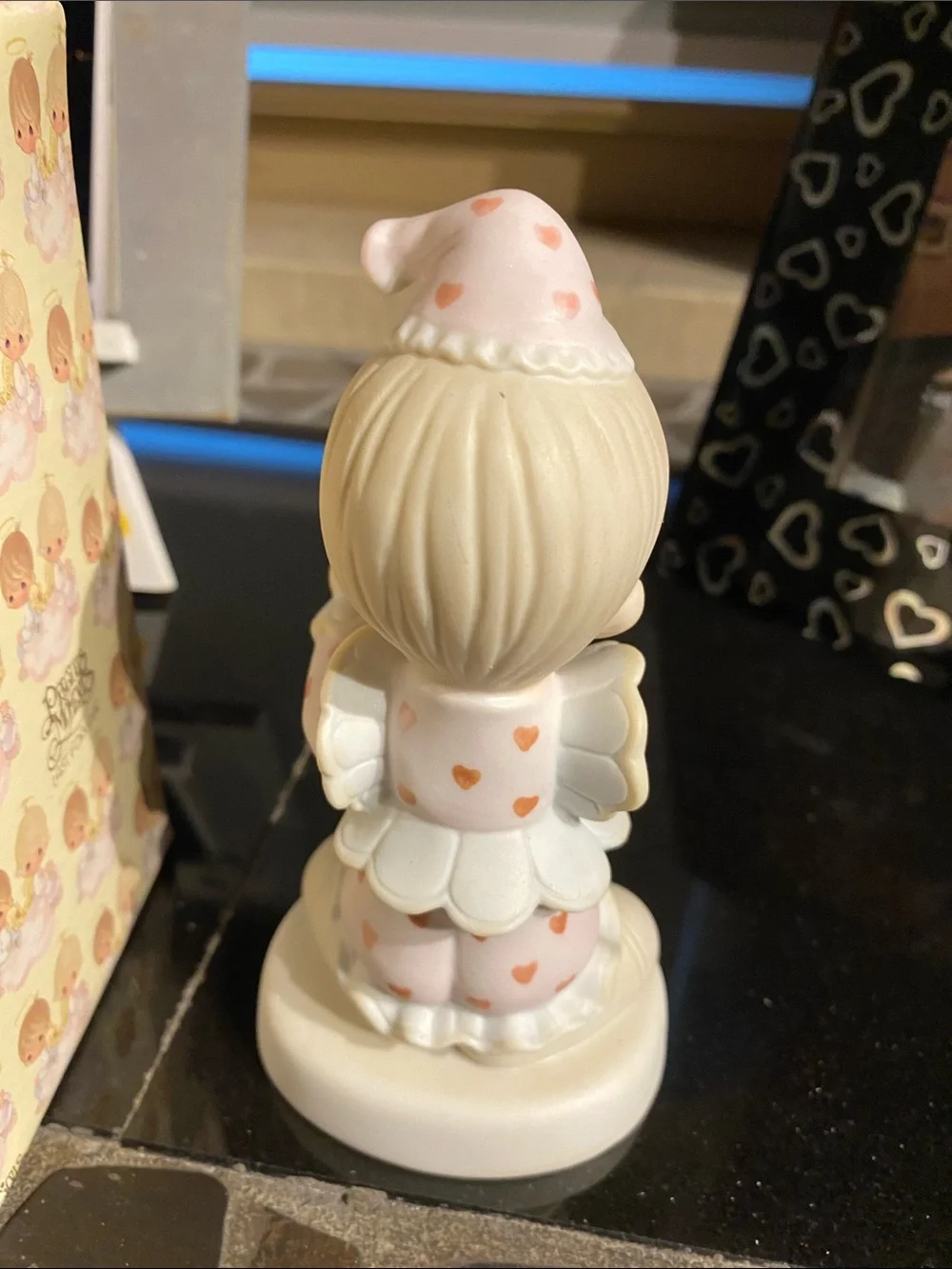 Precious Moments Figurine boy clown  with hearts holding mask